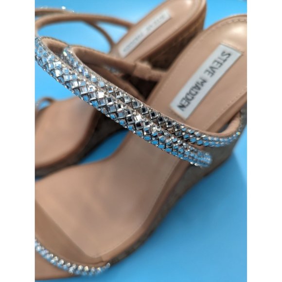 Steve Madden Morgan Rhinestone Sandal cork bottom NEW slip‎ on - Picture 3 of 8